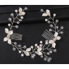 Bridal hair vine CAITLIN, pearls, leaves, crystals, silver, gold