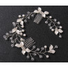 Bridal hair vine CAITLIN, pearls, leaves, crystals, silver, gold