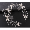 Bridal hair vine CAITLIN, pearls, leaves, crystals, silver, gold