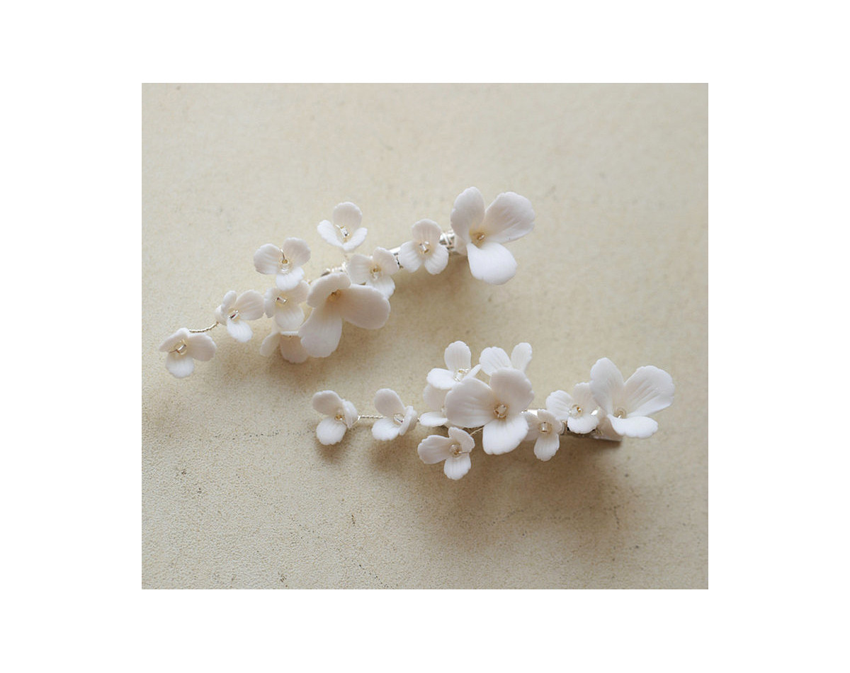 Barrette Cheveux Fleur Blanc Cassé / Bordeaux - Mariage - Neuf Avec étiquettes