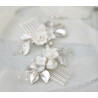 Bridal hair comb CANDICE, crystals, porcelain flowers, leaves, pearls