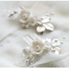 Bridal hair comb CANDICE, crystals, porcelain flowers, leaves, pearls