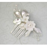 Bridal hair comb CANDICE, crystals, porcelain flowers, leaves, pearls