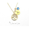 Tree of life letter coin(s) and birthstone(s) pendant necklace silver gold plated stainless steel personnalized gift