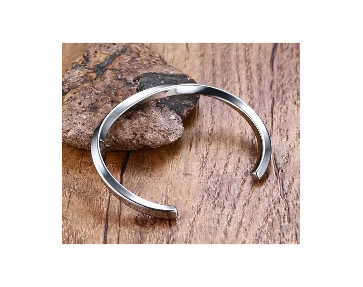 Bracelet Homme Acier Inoxydable Torsadé - Jonc Ouvert Argenté Style Décontracté