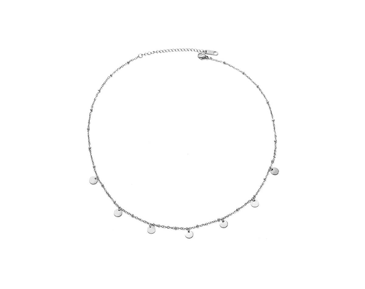Collier pampille rond court acier inoxydable argent pour femme