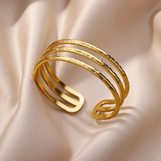 Stainless steel three layers hollow cuff bracelet, gold