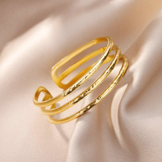 Stainless steel three layers hollow cuff bracelet, gold