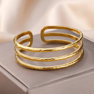 Stainless steel three layers hollow cuff bracelet, gold
