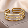 Stainless steel three layers hollow cuff bracelet, gold