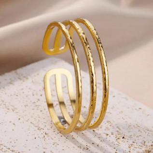 Stainless steel three layers hollow cuff bracelet, gold