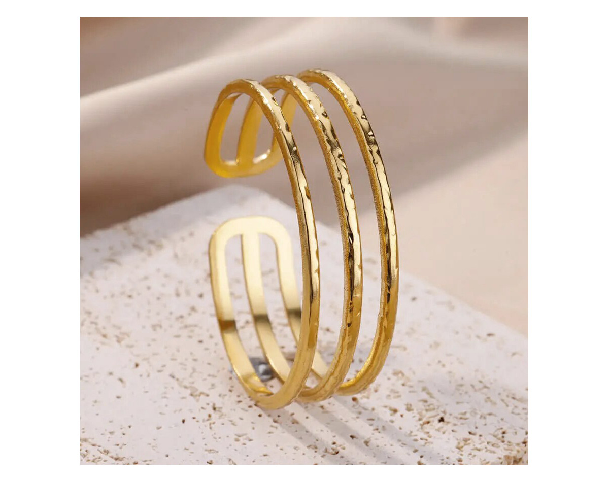 Stainless steel three layers hollow cuff bracelet, gold