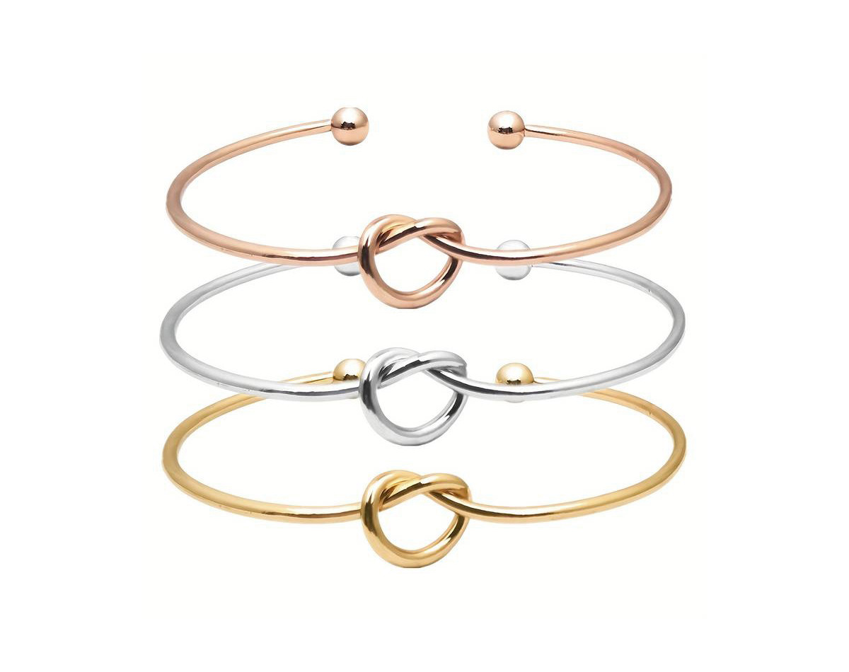 Bracelet Jonc Doré Ouvert Avec Nœud Central - Diamètre 6.2 Cm, Occasion Bon état