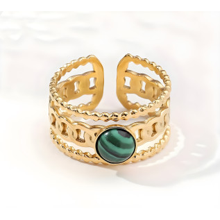 Adjustable three-layer malchite ring gold stainless steel stackable ring resizable ring