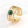 Adjustable three-layer malchite ring gold stainless steel stackable ring resizable ring